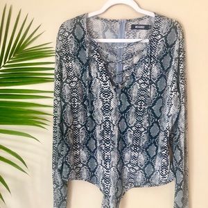 Silky Snake Print Lace Up Body Suit 🐍